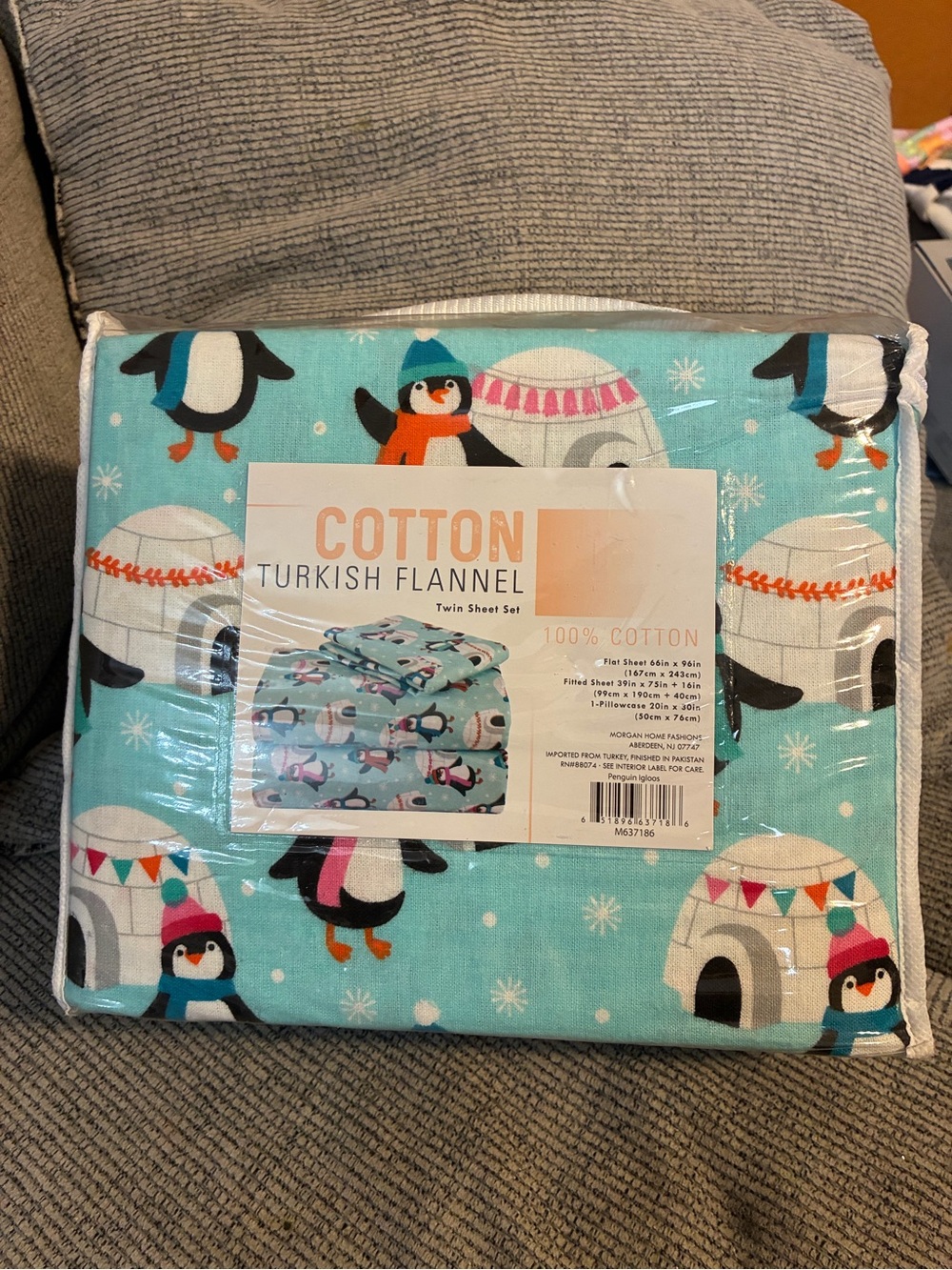 Morgan Home Penquin Igloos 3-Piece Multi Turkish Cotton King Flannel Sheet SET